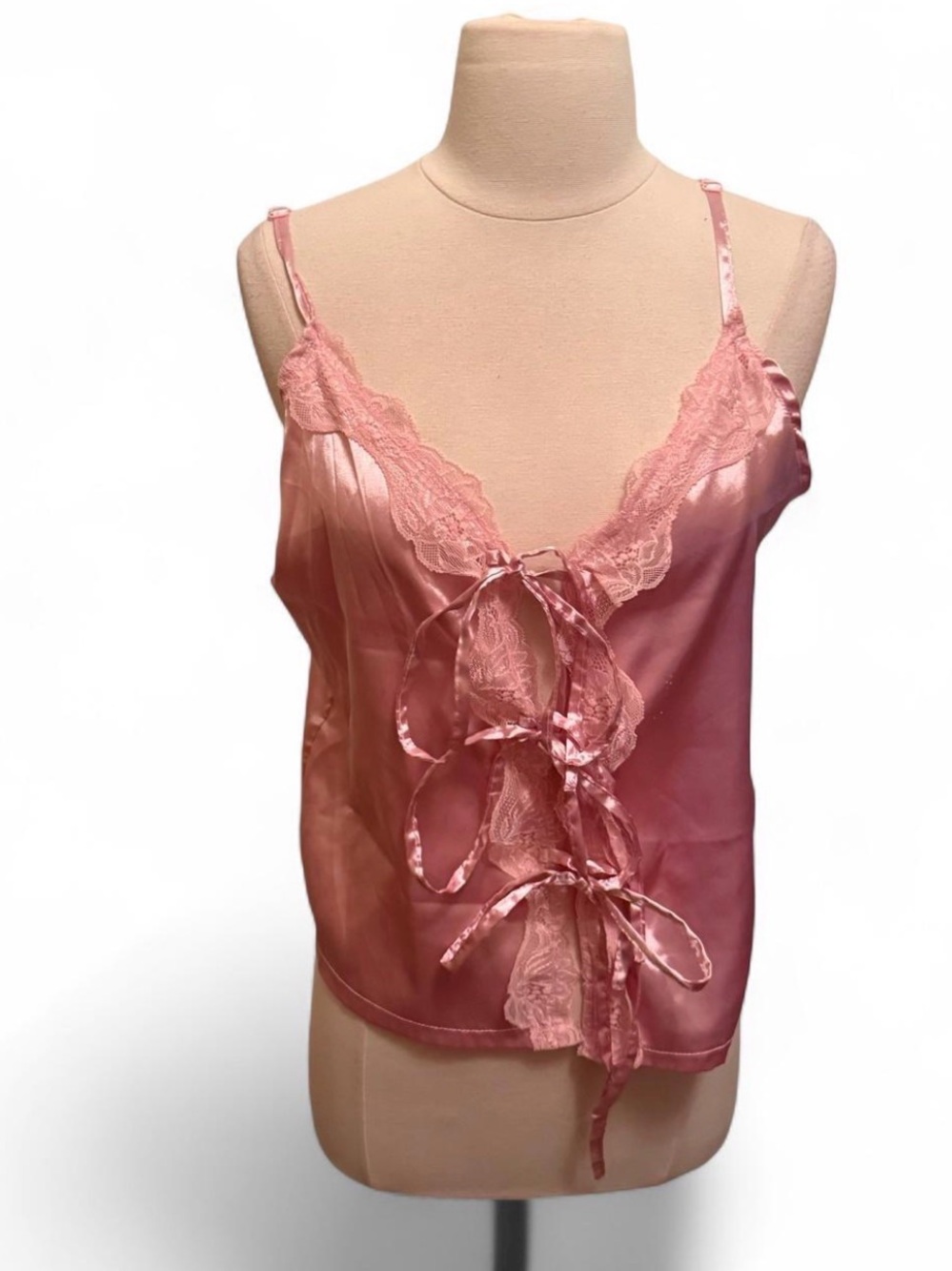 Silky Lace-Trim Pink Camisole Top